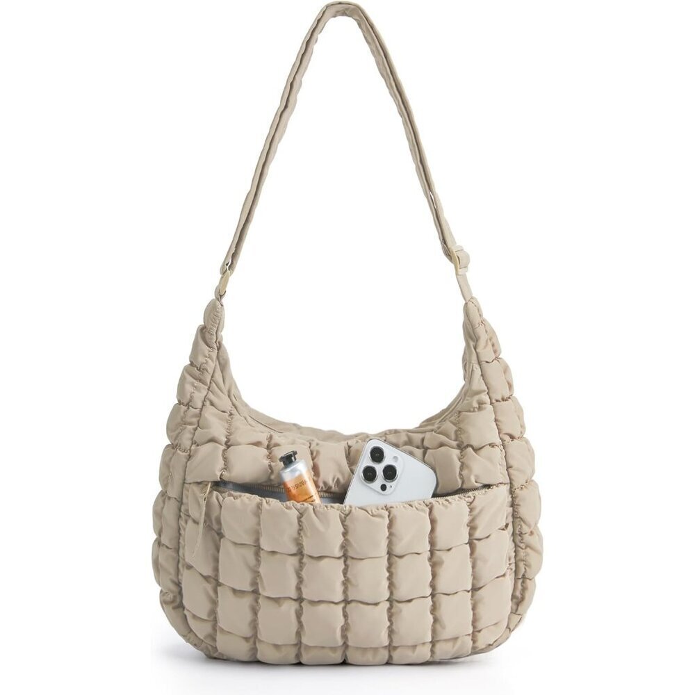 Crossbody Hobo Bag for Women with Adjustable Strap, Quilted Puffy Purses for Wom